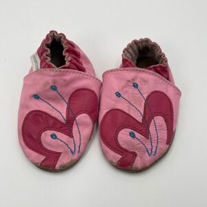 Robeez Pink Butterfly Leather Crib Shoes 12-18 Months small hole
